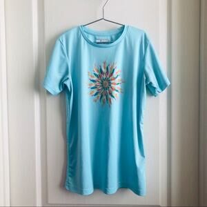 Columbia girls flower print shirt sleeve tee aqua blue